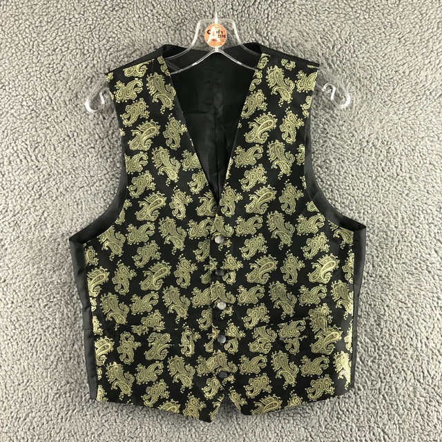 Cappotto in vita da uomo taglia small oro nero paisley jacquard con bottoni occasione matrimonio