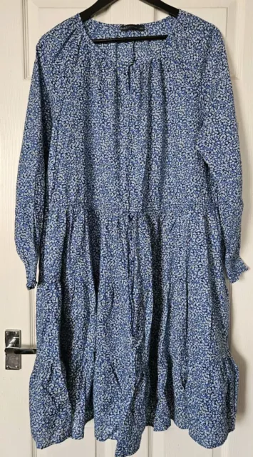 Ladies Blue Ditsy Print Dress Size 12/14/16 By M&S Ex Con