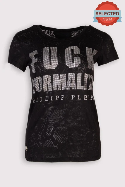 T-shirt top PHILIPP PLEIN COUTURE TAGLIA S MOTIVO PELLE DI SERPENTE STRASS