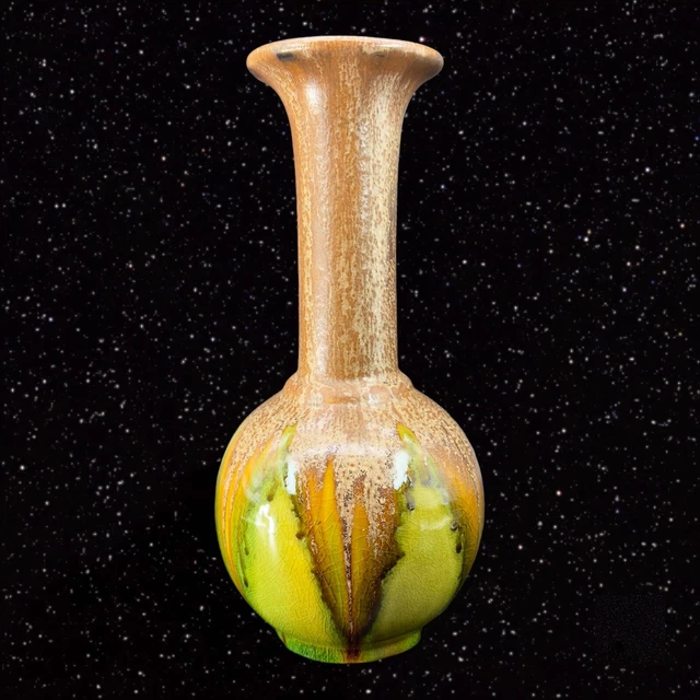 HOSLEY POTTERIES VASE Vintage Skinny Neck Drip Glazed Lava Glaze