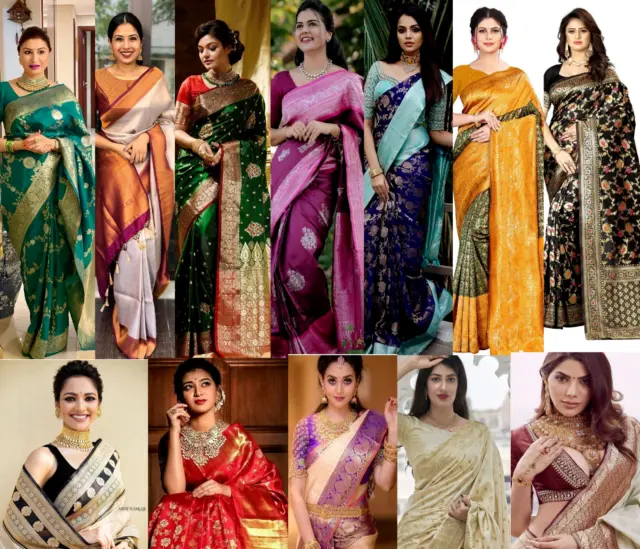 Indian Banarasi silk saree bollywood wedding designer kanchipuram formal sari