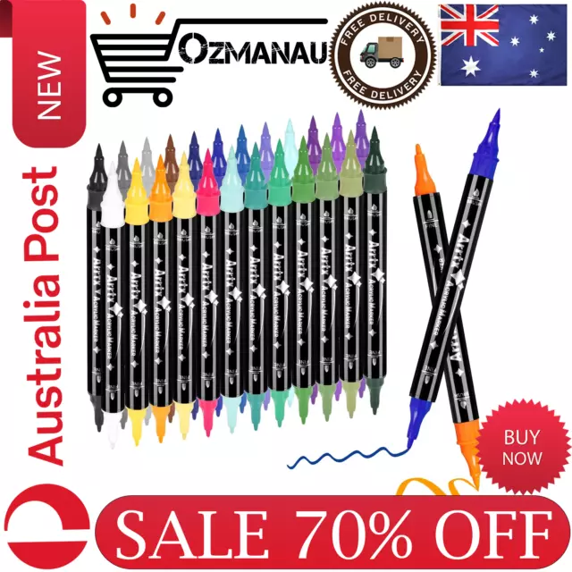 Arrtx Acrylic Paint Pens, 24 Colors Brush Tip and Fine Tip (Dual Tip) Paint Mark