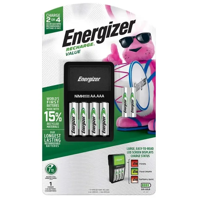 Energizer Rechargeable AA and AAA Battery Charger(4AA & 2AAA Batteries Included)