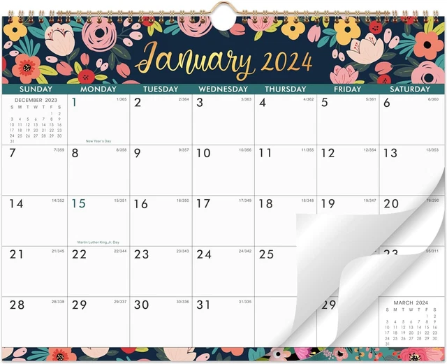 2024 CALENDAR JAN 2024 DEC 2024, 12 Monthly 15" x 11.5" Navy Floral