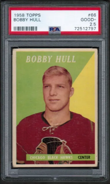 1958 59 Topps #66 Bobby Hull Rookie Rc PSA 2.5 Good+ Chicago Blackhawks HOF