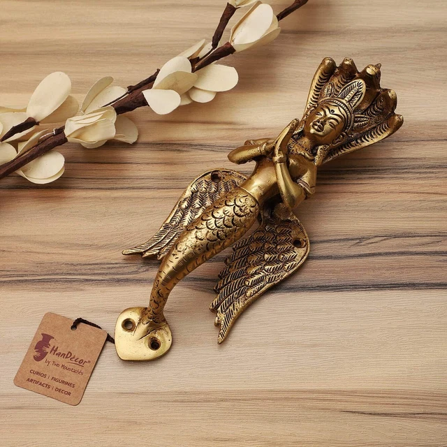 Handmade Antique Finish Brass Nagkanya Design Door Handle Accessory