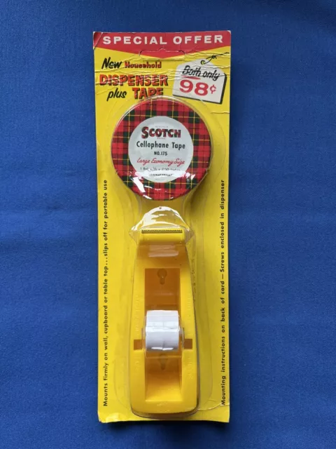 RARE! NOS! Vtg. Scotch Cellophane Tape & Wall Mount Dispenser Yellow Plastic NIP