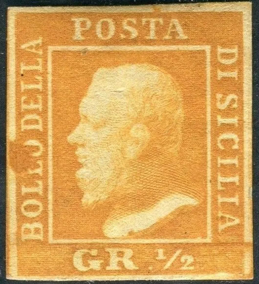 1859 Antichi Stati Italiani Sicilia 1/2 Grana Arancio Ii Tavola 2 Mh Lotto 504