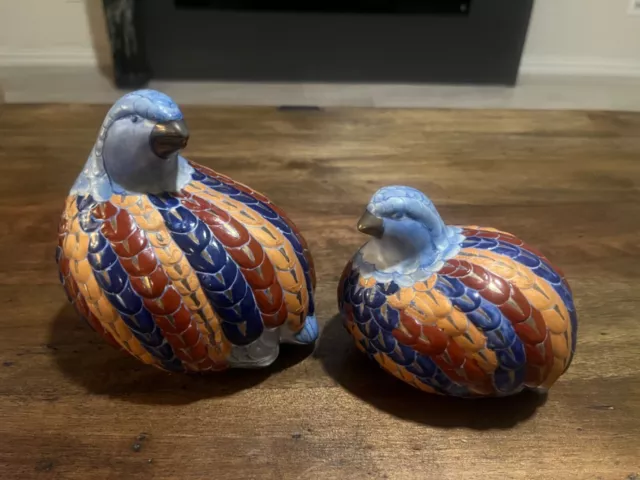 Set of 2 Vintage handpainted  Cloisonné Bird Quail Figurines