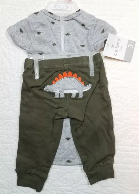 New Carters Baby Boys 2 Piece Set Turn Me Around Green Dinosaur Sz 3M,6M,9M,12M