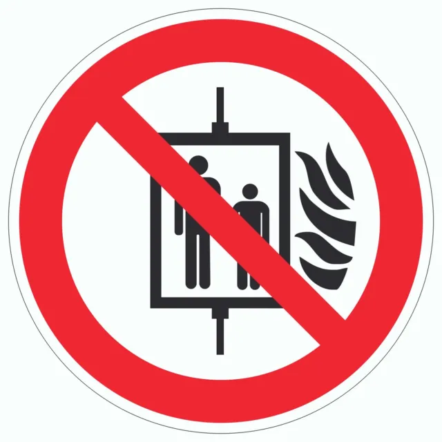 Aufzug im Brandfall nicht benutzen Symbol Aufkleber Kreis