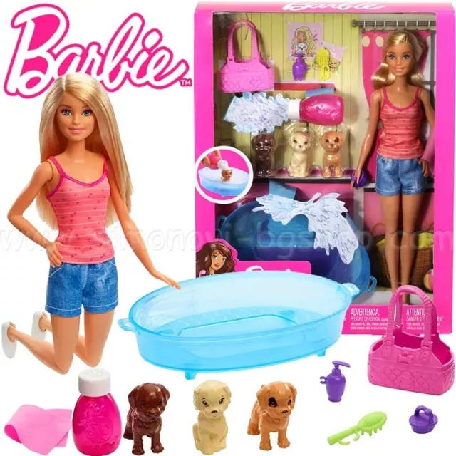 Barbie Mobilier Coffret Toilettage du Chien avec meuble, toboggan pour  figurine et accessoires de lavage, jouet pour enfant, DVX50