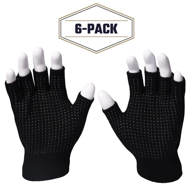 6Pairs Fingerless Gripper Gloves Unisex Half Finger Magic Adult Thermal One Size