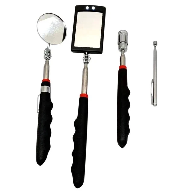 Kit De 3 Miroirs Télescopiques + Aimant - Rotation 360°, Réglable - Pour Mécanique, Dentisterie, Inspection