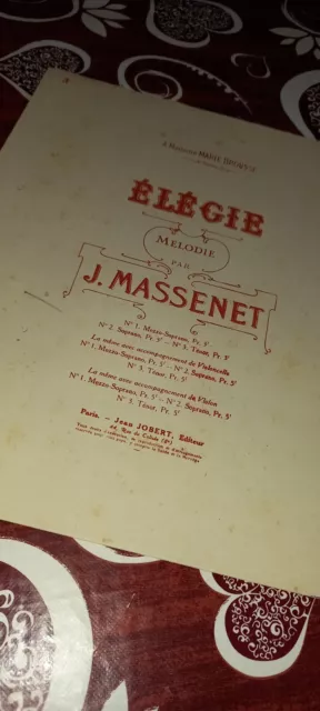 Jules Massenet ELEGIE èlègie Melodia Melodie spartito a Marie Brousse Ed. JOBERT