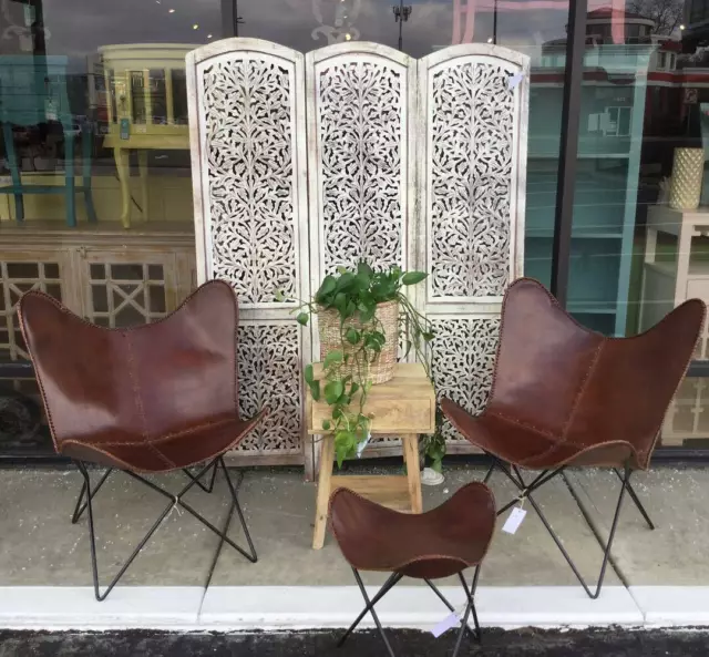 2PCS Vintage Buffalo Pelle Farfalla Fatto a Mano Mobili Pieno Sedia Pieghevole