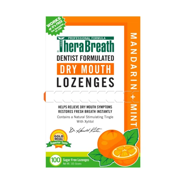 TheraBreath Dry Mouth Mandarin Mint Lozenges 100 count 165g free shipping USA