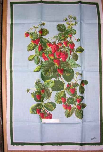 ULSTER IRISH LINEN TEA TOWELS STRAWBERRY 21 in X 31 in ( c46 1  ) BLUE