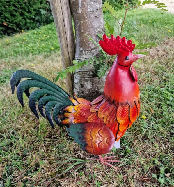 Metal Chicken Hen Cockerel Rooster Colourful Garden Ornament New