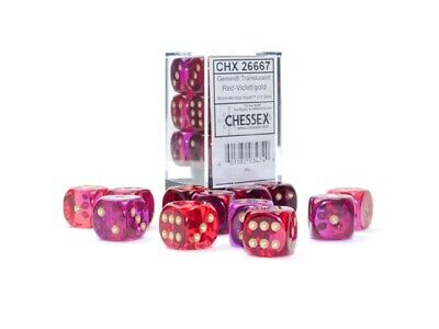 Chessex Chessex Gemini Traslucido Rosso Con Violet/Oro 12 Dadi Set 6 Laterale 16mm d6 