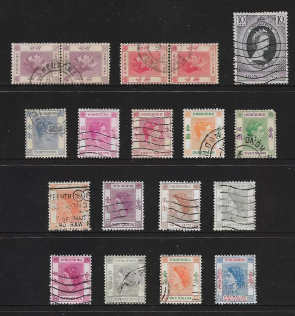 HONG KONG mixed collection 1938 KGVI, 1953 Coronation, 1954 QEII, No.2, used