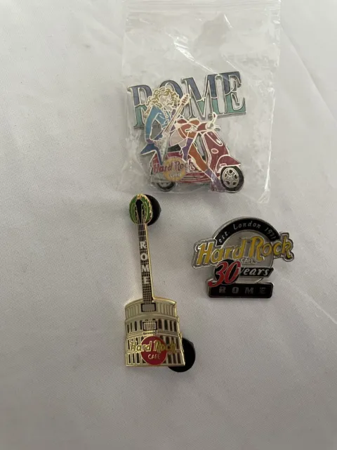 Lot of 3 Hard Rock Cafe ROME Trading Souvenir Pins 30 years Moped 1223