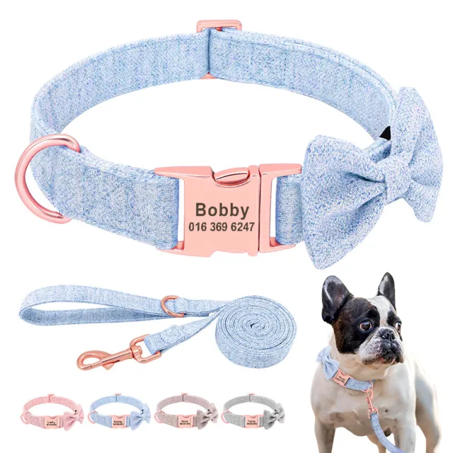 Collare personalizzato E Guinzaglio in Nylon Fiocco cane per Cani Gatti Blu Rosa