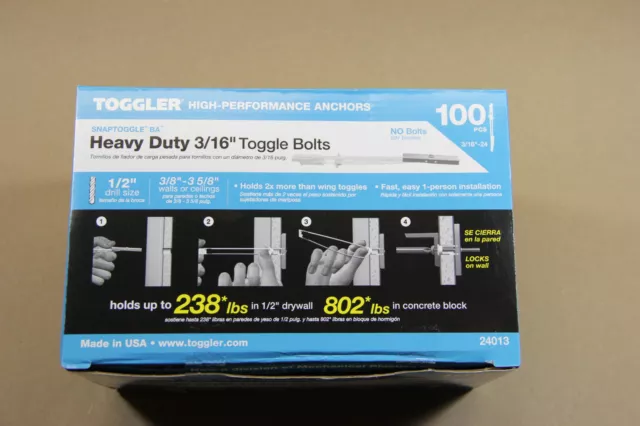 Toggler  SnapToggle BA  3/16  Heavy Duty Strap Snap Toggle Bolts  100  24013