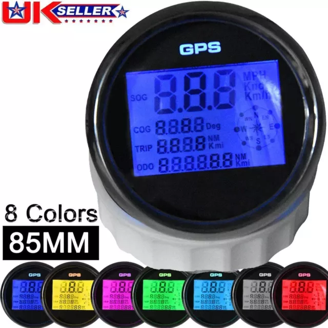 85mm 0~999MPH Knots Km/h Digital GPS Speedometer Odometer Backlight Speedo Gauge