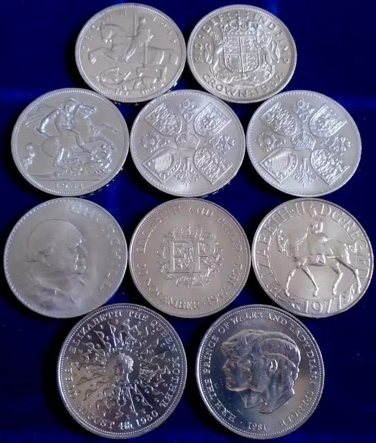 1935 to 1981 CROWNS:  10 different dates, 2 are.500 silver - EF to almost UNC