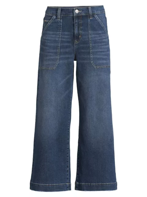 TIME AND TRU Women's High Rise Wide Leg Crop Utility Jeans, 26.5 Inseam ...