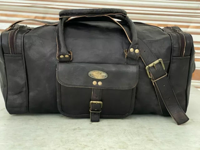 Genuine Travel Men Duffel Luggage Gym Weekend Overnight Rugged Oil Wax Leather