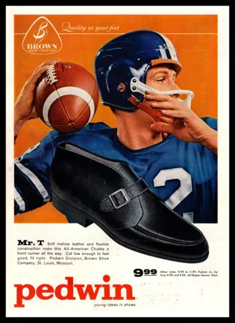 1960 "Mr. T" Chukka By Pedwin Brown Shoe Co St Louis MO Football Player Print Ad