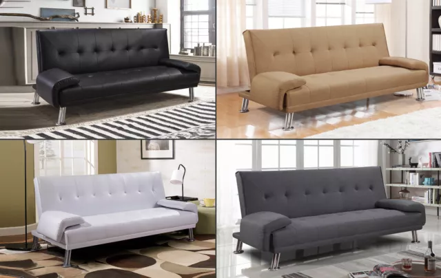 Divano Letto Sofa' 3 Posti Tessuto Ecopelle Nero - Bianco- Grigio -Beige  Doppio