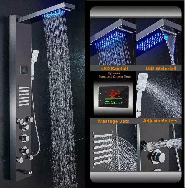 Panel de ducha ELLO&ALLO LED lluvia cascada torre masaje corporal lluvia chorro
