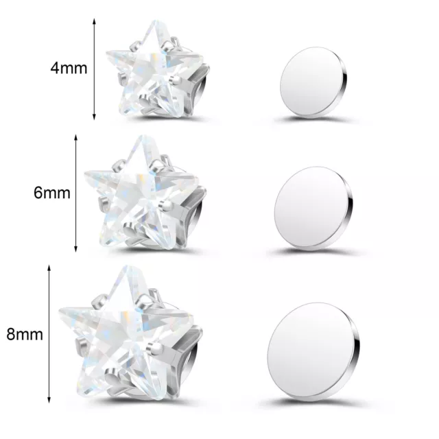 2/5Pcs Stainless Steel Magnetic Ear Stud Earring Set CZ Clip on Earring Jewelry 3