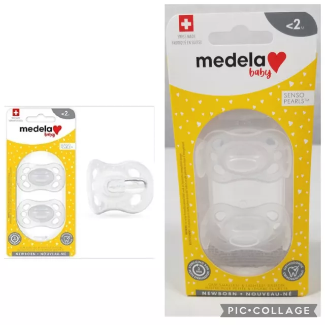 New Medela Baby Newborn Senso Pearls Clear Pacifiers in Case 2 Pack  2 0-2M