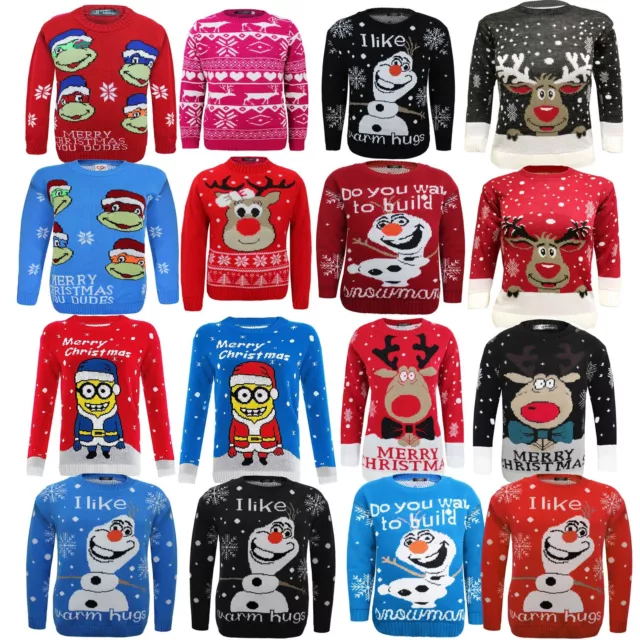 Knitted Crew Neck Olaf Christmas Xmas Novelty Jumper Top Sweater Kids Girls Boys