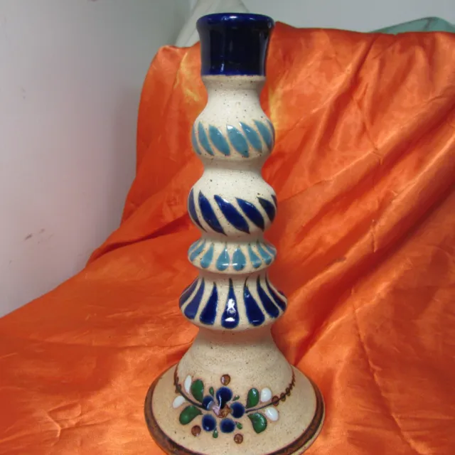 Vintage Tonala Stoneware Mexican Pottery Candle Stick Holder Handmade & Painted