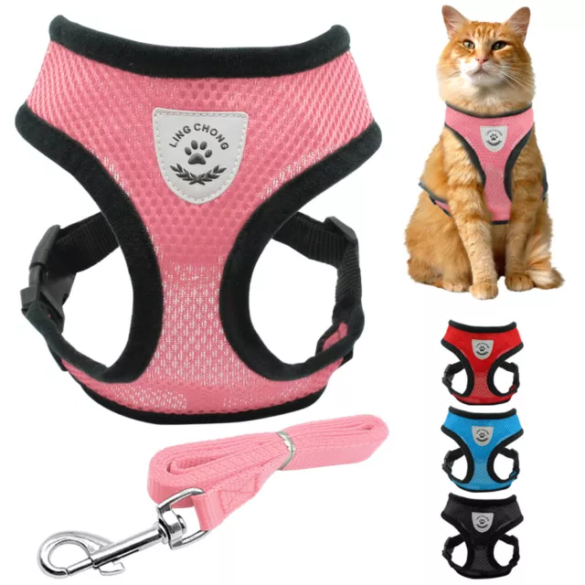 Pet Cat Dog Adjustable Harness Vest Leash set Soft Mesh Chest Strap Nylon Safety