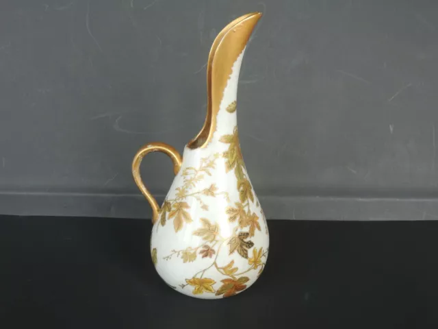 Antique VINTAGE ART NOUVEAU VASE EWER HAND PAINTED Autumn leaf Victorian 9 1/4"