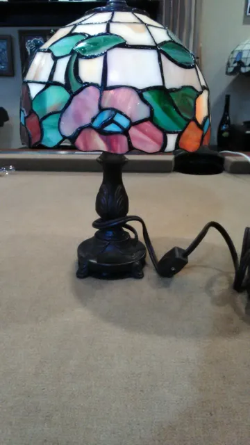 Vintage -Stained Glass Table Lamp Multi color Style 10" tall