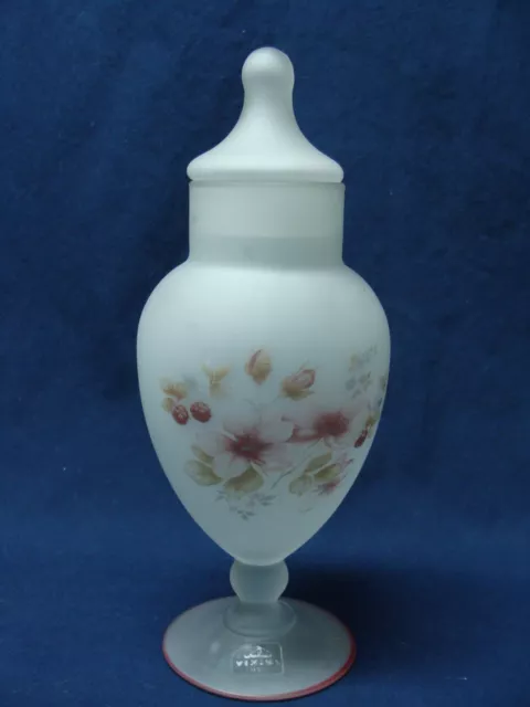 Vtg Viking Glass Frosted Footed Apothecary Ginger Jar Dresser Urn Floral Design