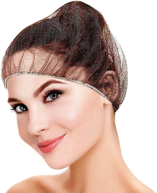 Disposable Nylon Hair Nets 18. Pack of 100 Brown Bouffant Hairnets with Elastic