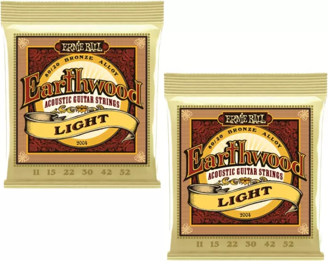 2pcs Ernie Ball Earthwood Light Gauge 80/20 Bronze Acoustic Guitar Strings 2004