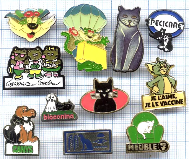 Lot de 11 Pin's divers sur les CHATS / BD TOM / LEGRAIN 89 / KATZE CAT / chiens