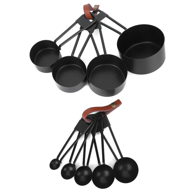 9PCS Black Stainless Steel Measuring Cups Set Coffee Spoon With Scale For Kit