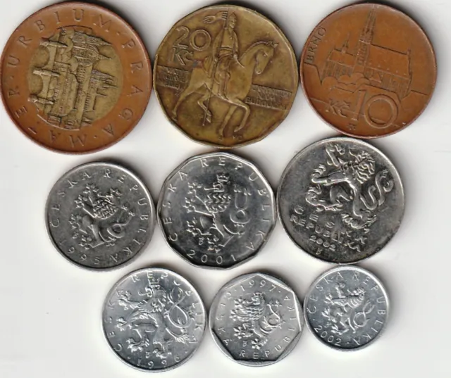 9 different world coins from CZECH REPUBLIC