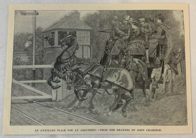 1895 Rivista Incisione ~ Due Cavalli Sul Team Hanno Un Spat