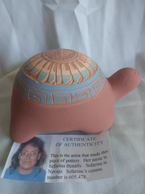 Sefarina Benally Signed Navajo Pottery Turtle Hand Painted & Etched